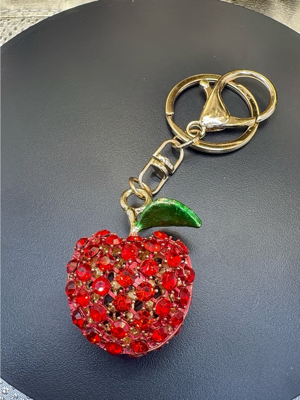 Red Crystal Apple Keychain - Women's Accessory